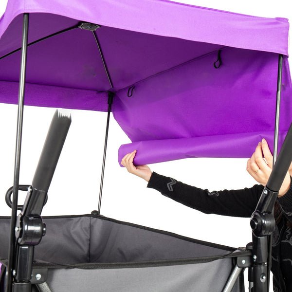 English Elm Multi-functional Folding Wagon with Canopy All Terrain Tires 480lb Steel Frame Outdoor Purple W2932P417650