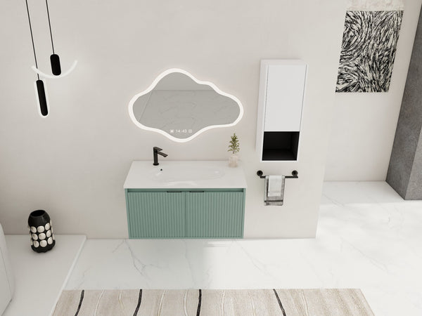 English Elm 36" Floating Bathroom Vanity with Drop-Shaped Resin Sink, Side Cabinet, Soft-Close Doors, Water-Resistant Finish W999S00332