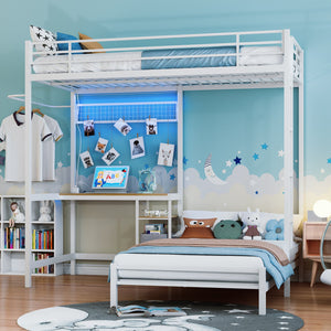 English Elm Metal Twin Over Bunk Bed with Full Guardrail Ladder and Convertible Iron Frame W3752S00005