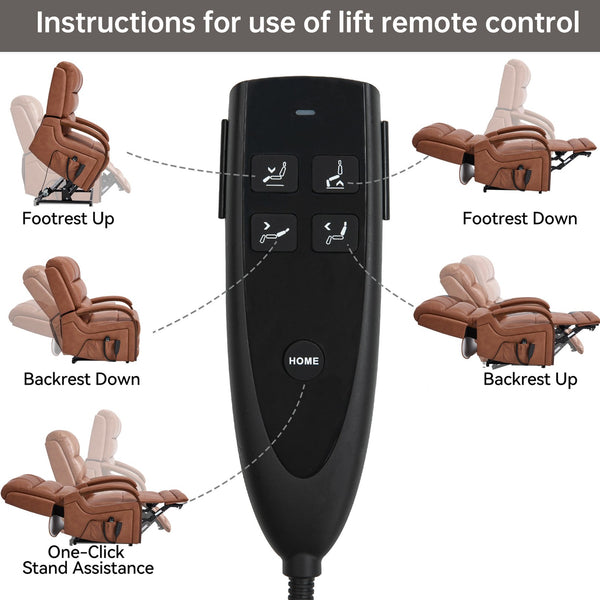 English Elm Power Lift Recliner with Dual Motor Massage Heat and Leatheraire Upholstery 350 Lb W1803S00079