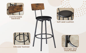 English Elm Pub Industrial Style 7-Piece High Dining Set with Steel Frame, PU Padded Bar Chairs, Adjustable Feet Rustic Brown W1668P193691