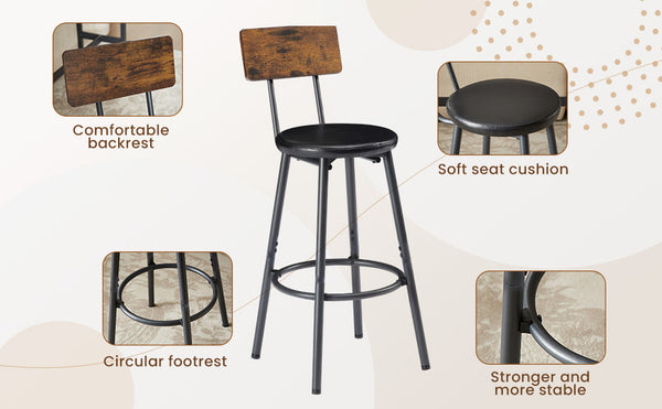 English Elm Pub Industrial Style 7-Piece High Dining Set with Steel Frame, PU Padded Bar Chairs, Adjustable Feet Rustic Brown W1668P193691