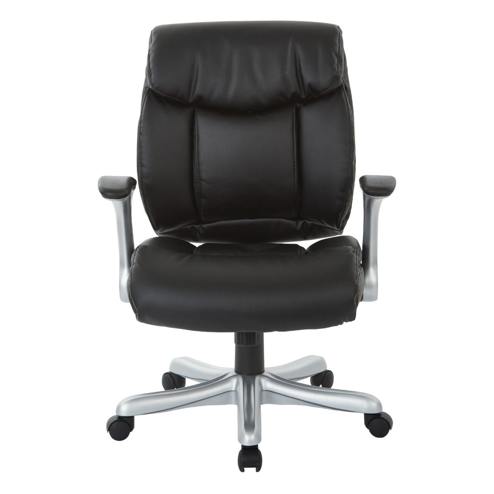 OSP Home Furnishings Executive Bonded Leather Office Chair with Lumbar Support Padded Arms and Ergonomic Tilt Silver/Black ECH8967R5-EC3