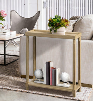 English Elm Narrow End Tables Set of 2 with Open Lower Shelf Slim Wood Living Room Accent Oak B2751P436465