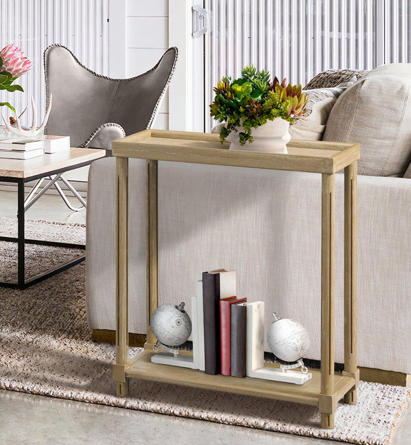 English Elm Narrow End Tables Set of 2 with Open Lower Shelf Slim Wood Living Room Accent Oak B2751P436465