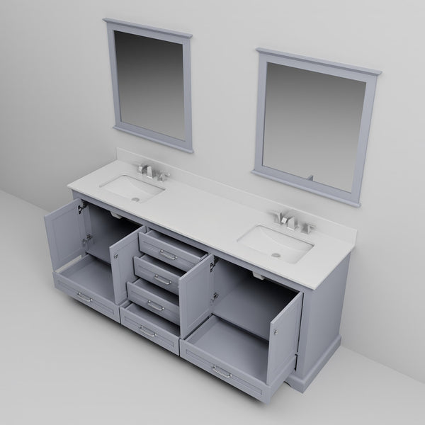 English Elm Dark Grey Double Bath Vanity 80" W x 22" D with Cultured Marble Top, Chrome Faucets & 30" Mirrors - Durable Scratch-Resistant Surface B2731S01085