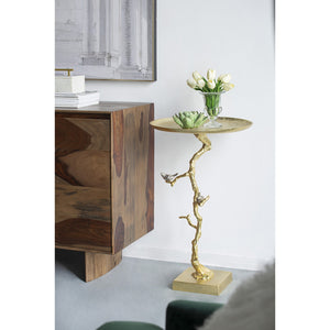 English Elm 16.9x16.9x28" Round Aluminum Side Table Sculptural Bird Branch Art Deco Accent W2078P485327
