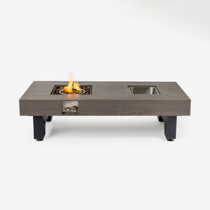 English Elm 54_inch Iron Fire Pit Table Stone Finish with Stainless Burner, Propane Powered, Spacious Patio Centerpiece Natural Wood W3131P277180