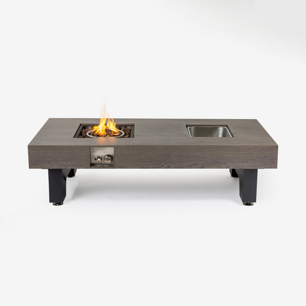 English Elm 54_inch Iron Fire Pit Table Stone Finish with Stainless Burner, Propane Powered, Spacious Patio Centerpiece Natural Wood W3131P277180