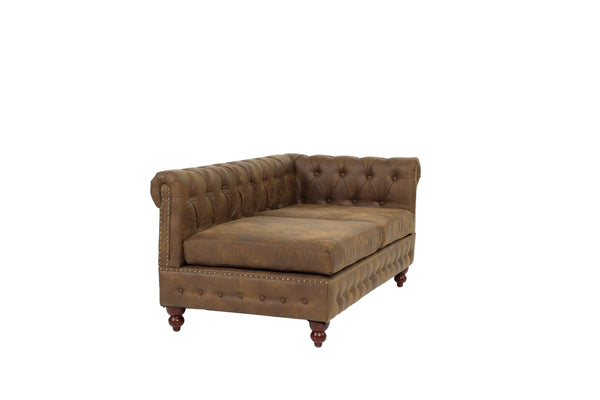 English Elm Reversible One-Arm Loveseat with Button-Tufted Back, Rolled Arm and Stud Detail in Leatherette Finish Dark Coffee 63 L x 38 W x 16 H B011P234285