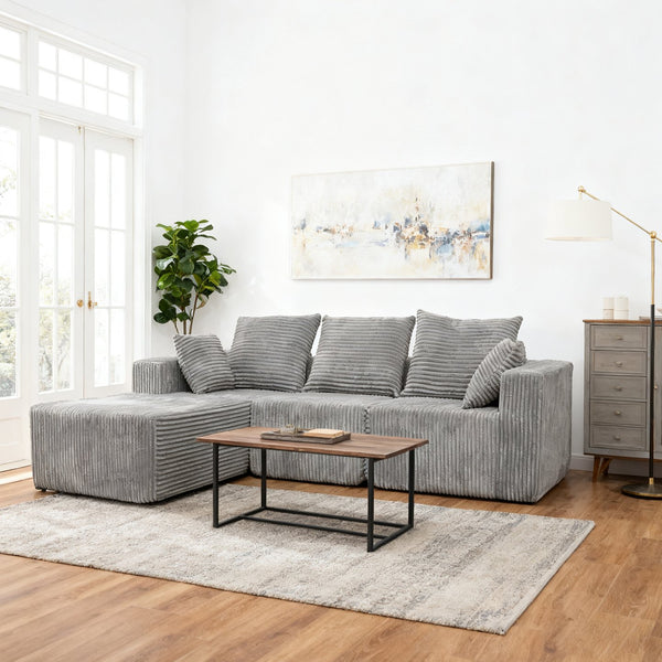 English Elm Corner Modular Sectional Sofa with Plush Fabric Converts to Loveseat or Guest Bed Gray W3064S00002
