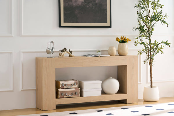 English Elm Rectangular Farmhouse Console Table Slim 63 Inch Mdf Wood Grain Entryway Sofa W2393P301831
