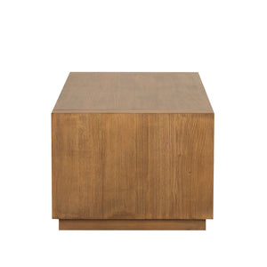 English Elm 3pc Modern Living Room Table Set with Open Bottom Shelf and Plinth Base in Medium Finish, Stylish centerpiece for seating areas Oak 48 L x 28 W x 12 H B2741S00653