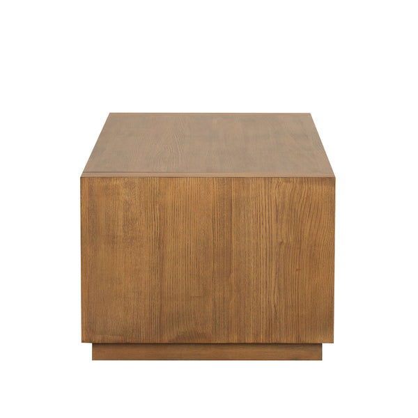 English Elm Rectangle Modern Coffee Table with Plinth Base and Open Shelf, Medium Wood Finish, Stylish Living Room Centerpiece Oak 48 L x 28 W x 12 H B2741P395382