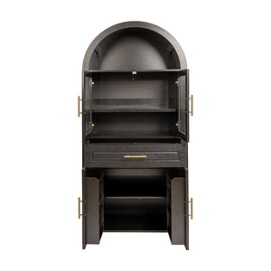 English Elm 71" Arched Glass Barn Door Pantry Cabinet Farmhouse Mdf Storage for Kitchen Dining Black W2917S00016