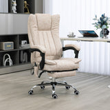 English Elm Vinsetto Microfiber Office Chair, High Back Computer Chair With 6 Point Massage, Heat, Adjustable Height and Retractable Footrest, Cream White