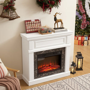 English Elm Electric Fireplace Mantel Surround with 23 Inch Insert Remote Raised Panel Wood Finish White W2275S00045