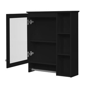 English Elm 3-in-1 Matte Medicine Cabinet Wall Mounted Mirror with Towel Bar and Storage Shelf Black N710P401340B