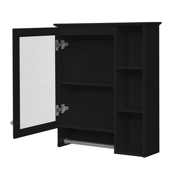 English Elm 3-in-1 Matte Medicine Cabinet Wall Mounted Mirror with Towel Bar and Storage Shelf Black N710P401340B
