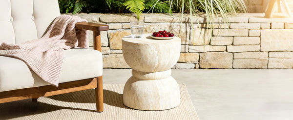 English Elm U_style Hourglass Mgo Concrete Outdoor Accent Table Sculptural Stone Texture Patio Decor Beige,Yellow N711P422067M