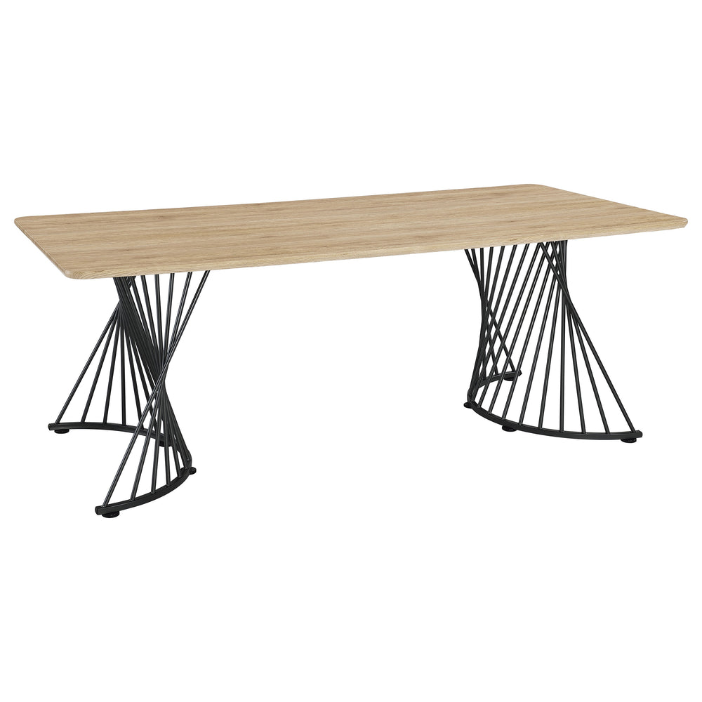 English Elm Galahan Oak Grain Rectangular Table with Twisted Gunmetal Pedestals Seats Eight B062S01395