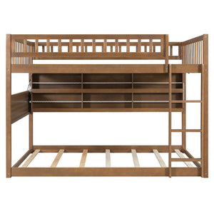 English Elm Full Over Bunk Bed with Led Lighting Pegboard Shelving and Pine Wood Frame Brown LT000278AAP