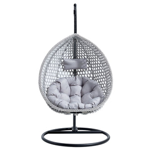 English Elm 76.8-inch Hand Woven Rattan Egg Swing Chair Indoor Outdoor with Cushion Lumbar Pillow Gray W1512P498595