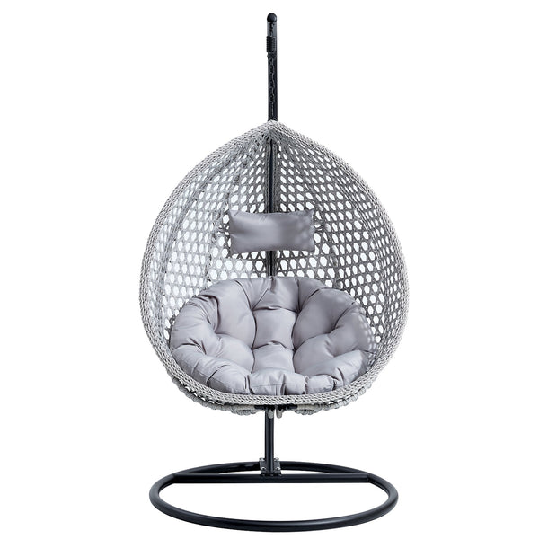 English Elm 76.8-inch Hand Woven Rattan Egg Swing Chair Indoor Outdoor with Cushion Lumbar Pillow Gray W1512P498595