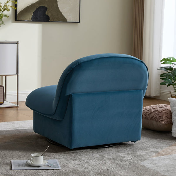 English Elm Swivel Accent Chair Plush Velvet Pumpkin Barrel Silhouette with 360 Degree Metal Base Smoke Blue W3244P392751