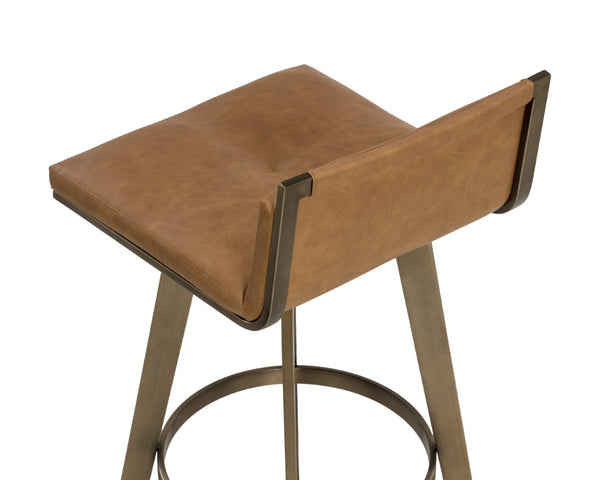 Sunpan ARIZONA Swivel Barstool - Art Deco Elegance in Milliken Cognac with Antique Brass Finish for Style 112206