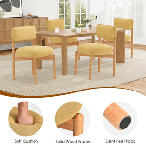 English Elm Modern Linen Upholstered Dining Chair Set Solid Wood Cross Base Removable Back Yellow T3623P466015