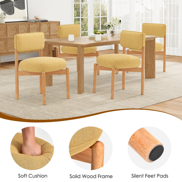 English Elm Modern Linen Upholstered Dining Chair Set Solid Wood Cross Base Removable Back Yellow T3623P466015