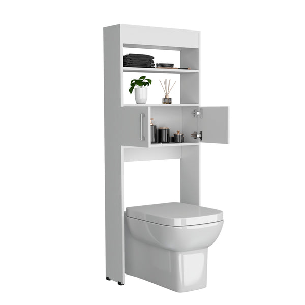 English Elm Madrid White Over-Toilet Cabinet with Double Doors & Two Shelves, MDF Storage, Sleek 24.56" W x 8" D x 63" H B070P337170