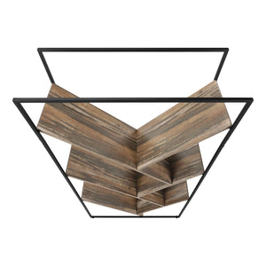 English Elm Bookshelf, 5-Tier Slanted Etagere with V-Shaped Open Shelves, Slim Black Metal Frame, 60" H Brown 39 L x 13 W x 7 H B2710P218982