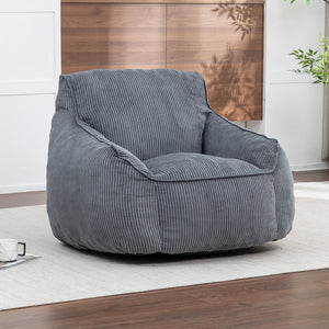 English Elm Giant Corduroy Bean Bag Sofa with Armrests Foam Filled Cozy Adult Lounge Chair Dark Gray W2200P442800