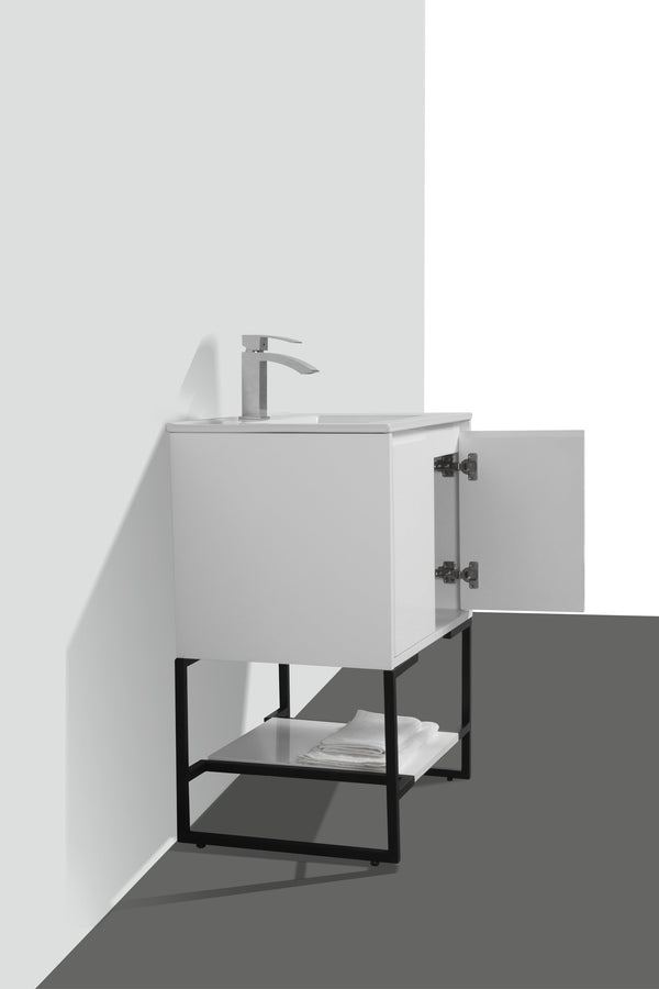 English Elm 24" Floating Bathroom Vanity Base Glossy White Wall Mount Soft Close Cabinet W1920P263624