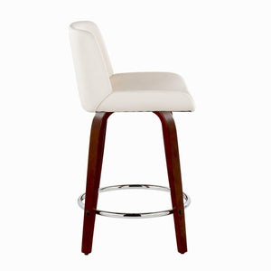 English Elm Fixed-height Swivel Counterstools Mid-century Mahogany Legs Chrome Footrest Set of 2 White B202S01766