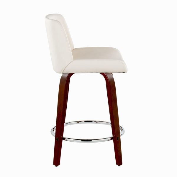English Elm Fixed-height Swivel Counterstools Mid-century Mahogany Legs Chrome Footrest Set of 2 White B202S01766