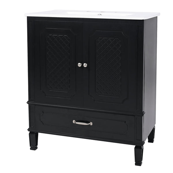 English Elm 30" Freestanding Bathroom Vanity Solid Wood Vintage Farmhouse Style Soft Close Storage N759P218644B