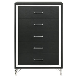 English Elm Malcolm Five Drawer Chest in High Gloss Black with Chrome Pulls for Modern Bedrooms B062P447799