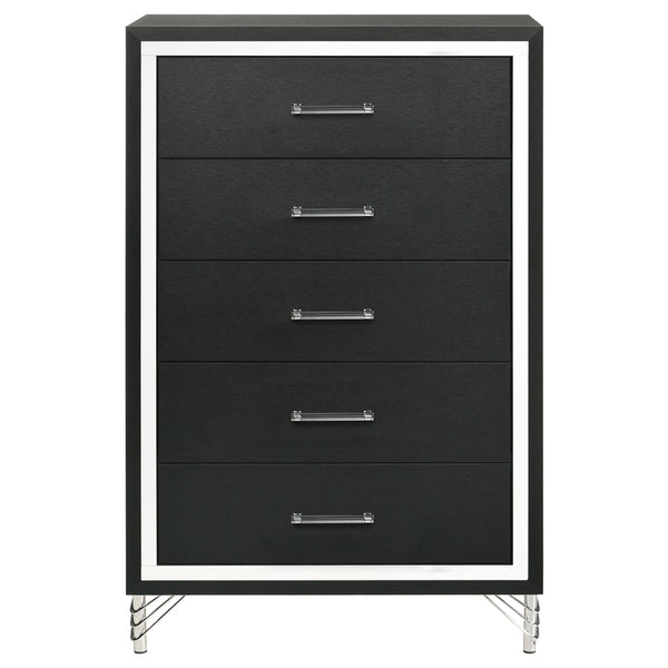 English Elm Malcolm Five Drawer Chest in High Gloss Black with Chrome Pulls for Modern Bedrooms B062P447799