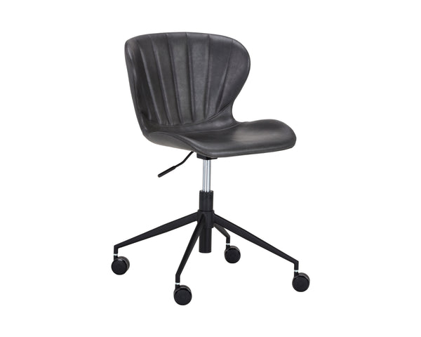 Sunpan Arabella Office Chair - Stylish Swivel Design with Channel Tufting, Black Steel Legs & Easy Mobility Bravo Portabella