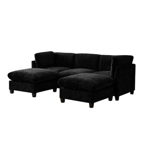 English Elm 96.5" L-shaped Chenille Sectional with Storage Ottoman Eucalyptus Frame Living Room Black W1097S00285