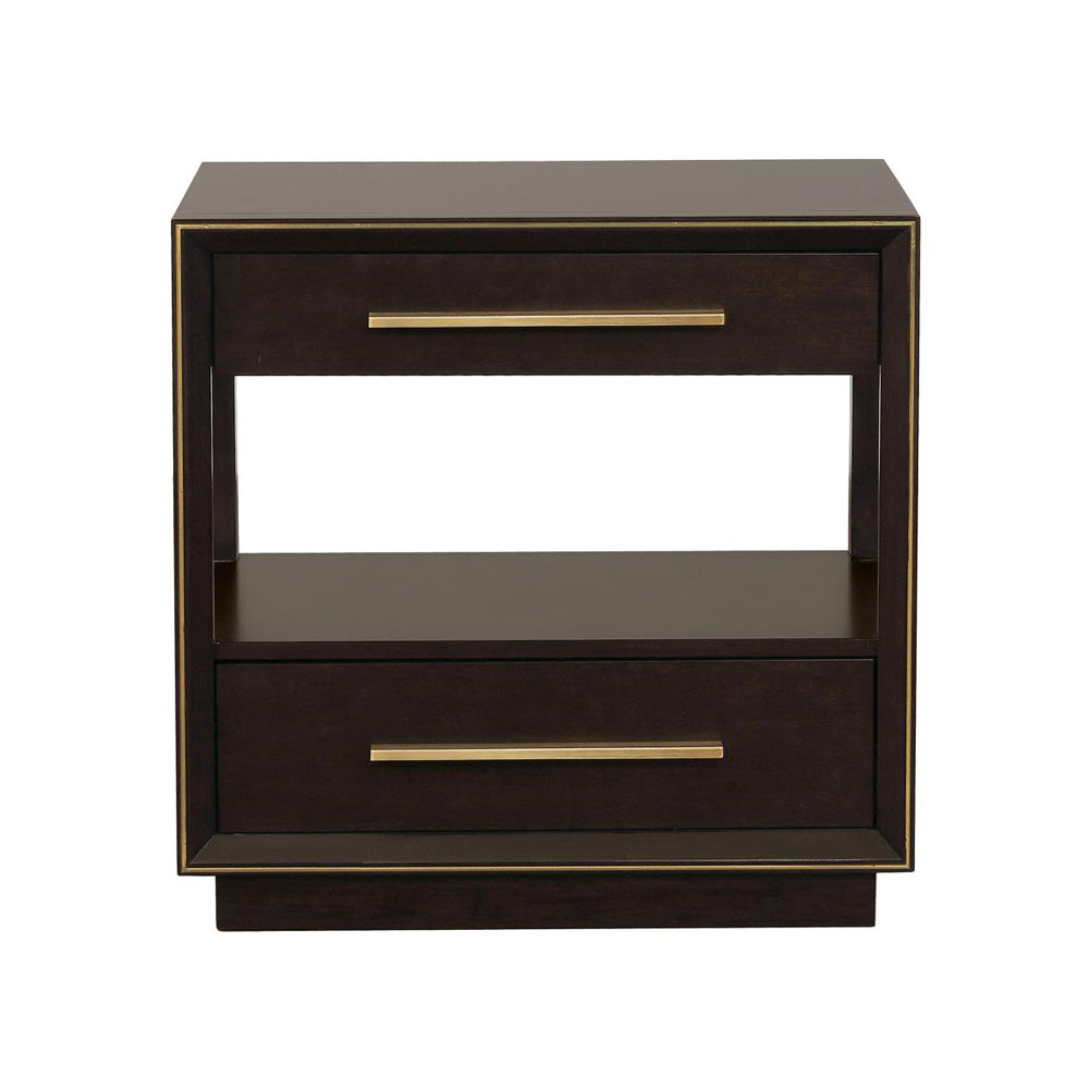 English Elm 2 Chic Two-Drawer Nightstand with Sparkling Acrylic Panels and Faceted Crystal Hardware for Glam Bedrooms Dark Brown B016P255632