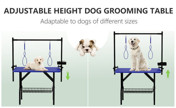 English Elm 36''large Folding Dog Grooming Table with Arm Noose Mesh Tray for Home Pet Care W3587P358723