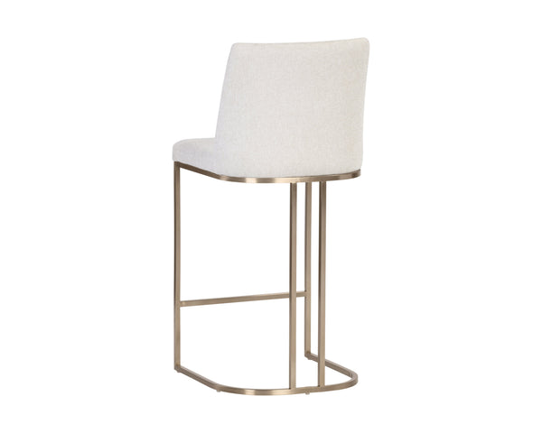 Sunpan Rayla Counter Stool - Elegant Cantilever Design with Textured Fabric and Antique Brass Frame Belfast Oatmeal