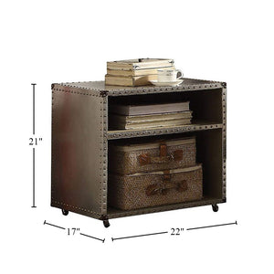 English Elm Aluminum Nightstand with Nailhead Trim, Vintage Industrial Style, Built-In Power Dock & USB Ports B016P253394