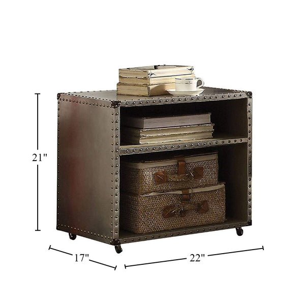 English Elm Aluminum Nightstand with Nailhead Trim, Vintage Industrial Style, Built-In Power Dock & USB Ports B016P253394