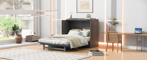 English Elm Full Size Murphy Bed Rattan Cabinet with Storage Drawers and Gold Hardware N708S00005AAE