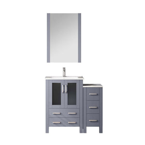 English Elm Dark Grey Bath Vanity Set With Mirror, Faucet, Side Cabinet & White Ceramic Top For Space-Saving Style B2731S01361